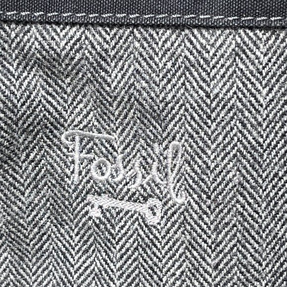 Fossil Shoulder Tote Fabric Herringbone Embroidered Gray Key Per - Picture 2 of 6